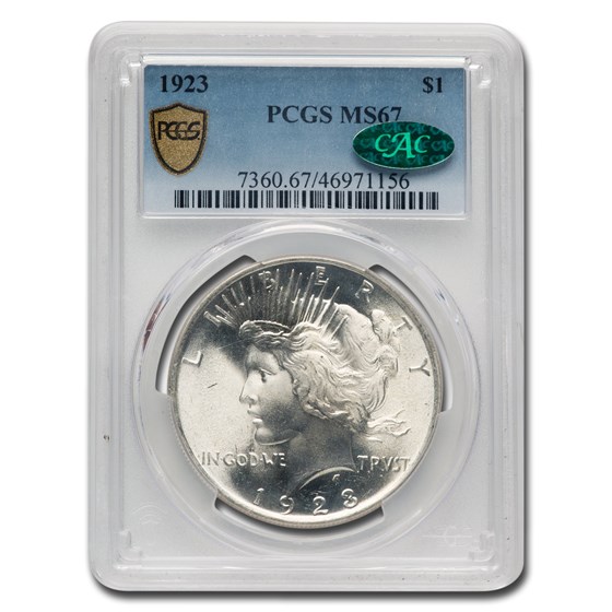 1923 Peace Dollar MS-67 PCGS CAC 1923 Peace Dollar MS-67 PCGS CAC